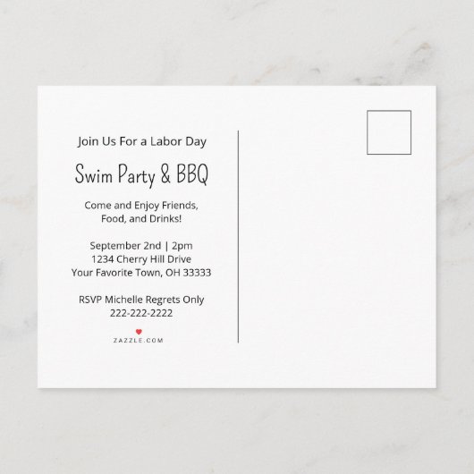 サマーサンフラワースイムパーティーバーベキュー インビテーションポストカード (裏面)