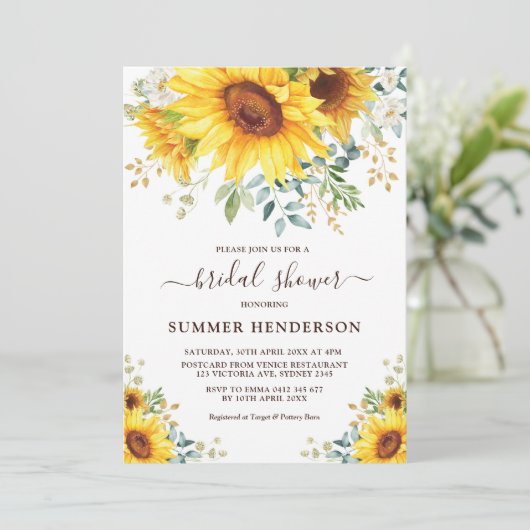 サマーサンフラワーズブライダルシャワーイエローフローラ 招待状 (スタンド正面)