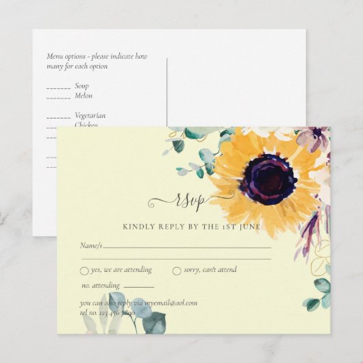 サマーサンフラワーユーカリ結婚グリーン ポストカード (正面/裏面)