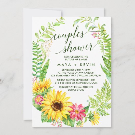サマーサンフラワーリースカップルシャワー 招待状 (正面)