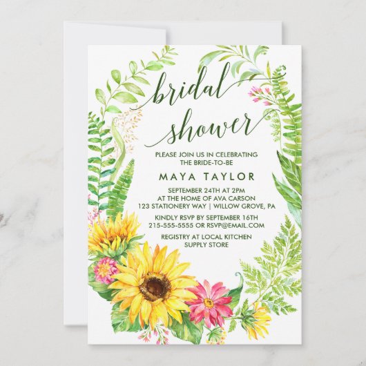 サマーサンフラワーリースブライダルシャワー 招待状 (正面)