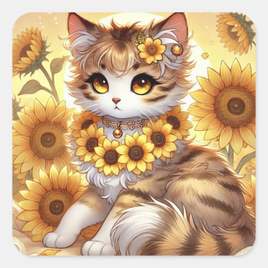 サマーサンフラワー虎猫プリンセス猫 スクエアシール (正面)