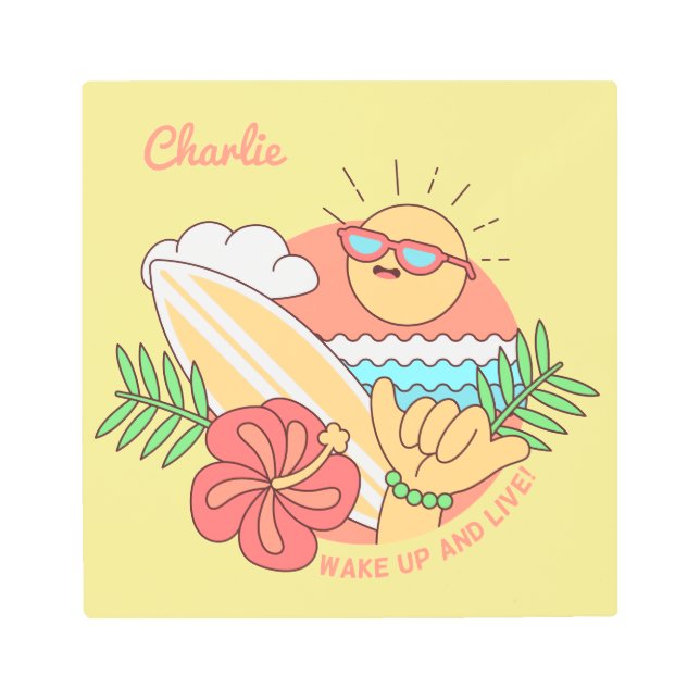 サマーサーファー名前をカスタムするメタルウォールアート メタルプリント (正面)