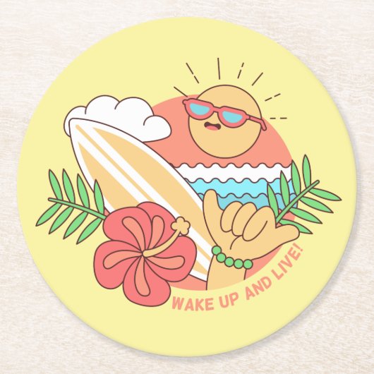 サマーサーファー紙コースター ラウンドペーパーコースター (正面)