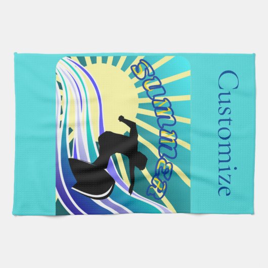 サマーサーフィンおもしろいサンダー_コーブ キッチンタオル (横)