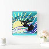 サマーサーフィンおもしろいサンダー_コーブ スクエア壁時計 (ホーム)