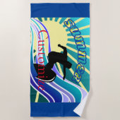 サマーサーフィンおもしろいサンダー_コーブ ビーチタオル (正面)