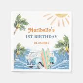 サマーサーフバースデーパーティナプキンス スタンダードカクテルナプキン (正面)