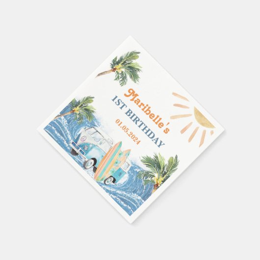 サマーサーフバースデーパーティナプキンス スタンダードカクテルナプキン (角)