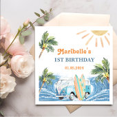 サマーサーフバースデーパーティナプキンス スタンダードカクテルナプキン