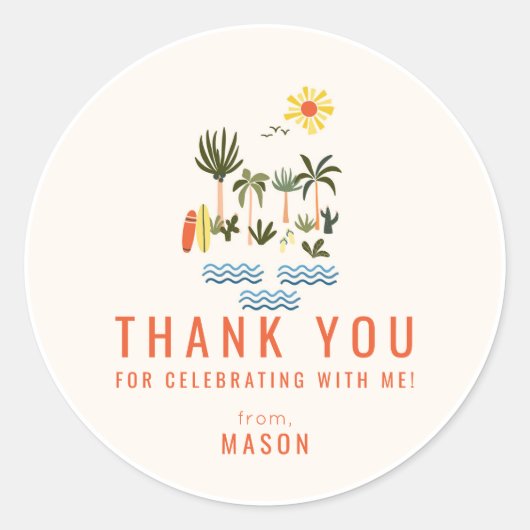 サマーサーフバースデーパーティーありがとうございますお気に入クラシックり ラウンドシール (正面)