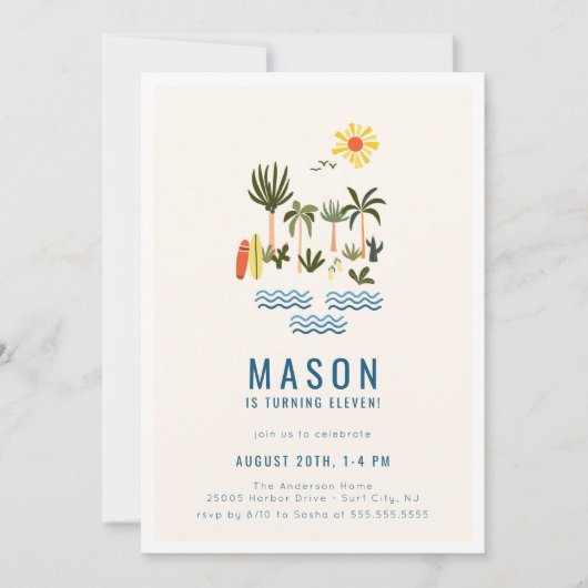 サマーサーフバースデーパーティーの招待 招待状 (正面)