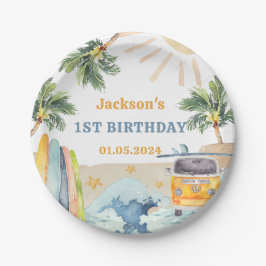 サマーサーフバースデーパーティーメッセージカード ペーパープレート