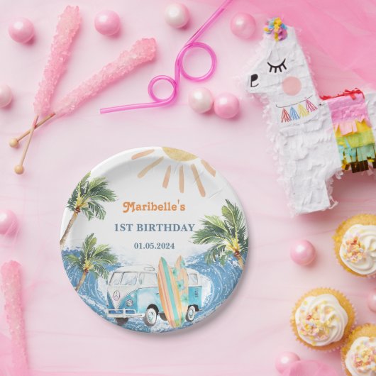 サマーサーフバースデーパーティーメッセージカード ペーパープレート (パーティー)