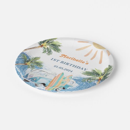 サマーサーフバースデーパーティーメッセージカード ペーパープレート (アングル)