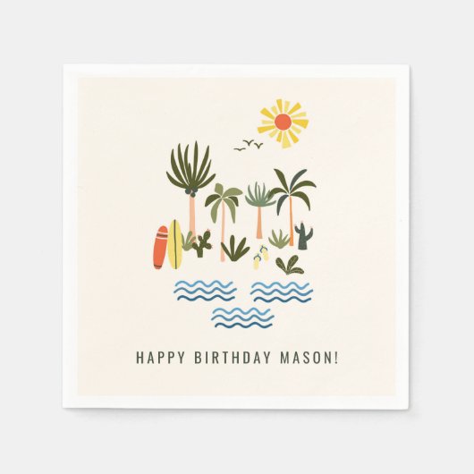 サマーサーフバースデーパーティー スタンダードカクテルナプキン (正面)