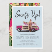 サマーサーフパーティー | ヴィンテージピンクカー招待状 招待状 (正面/裏面)