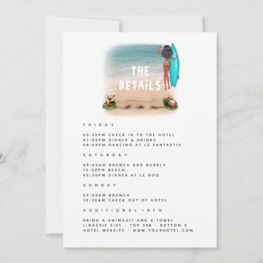 サマーサーフビーチバケーションバチェロレッテウィークエンドイン 招待状 (裏面)