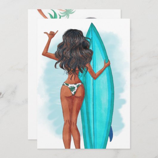 サマーサーフビーチバケーションバースデーパーティインヴィッティ 招待状 (正面/裏面)