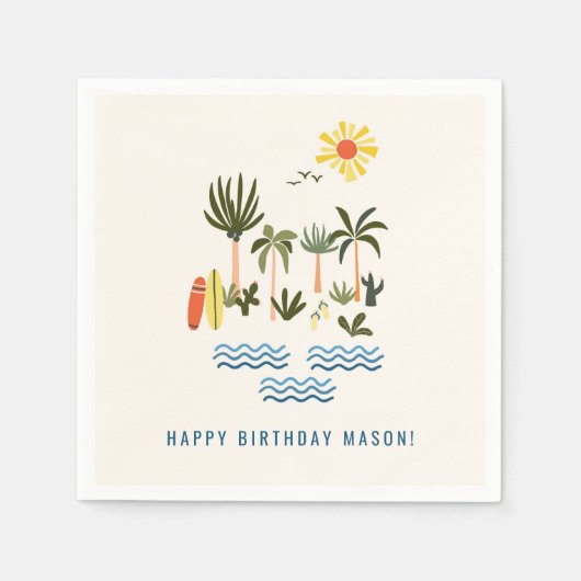 サマーサーフ誕生日パーティー ナプキン スタンダードカクテルナプキン (正面)