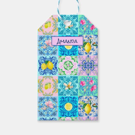 サマーシチリアターコイズカラフルアズレジョアマルフィ ギフトタグ (正面)