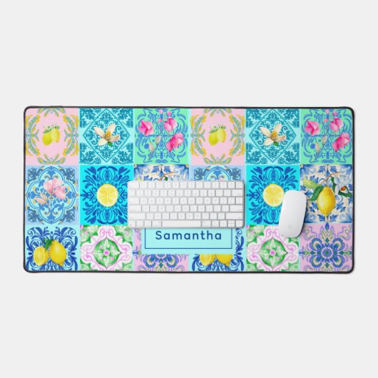 サマーシチリアターコイズカラフルアズレジョアマルフィ デスクマット (キーボード&マウス)