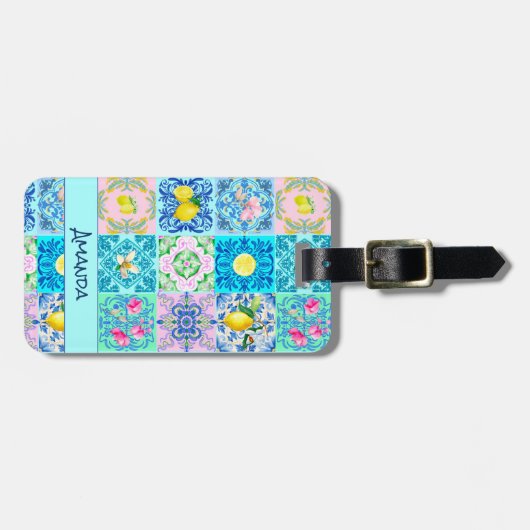 サマーシチリアターコイズカラフルアズレジョアマルフィ ラゲッジタグ (正面横)