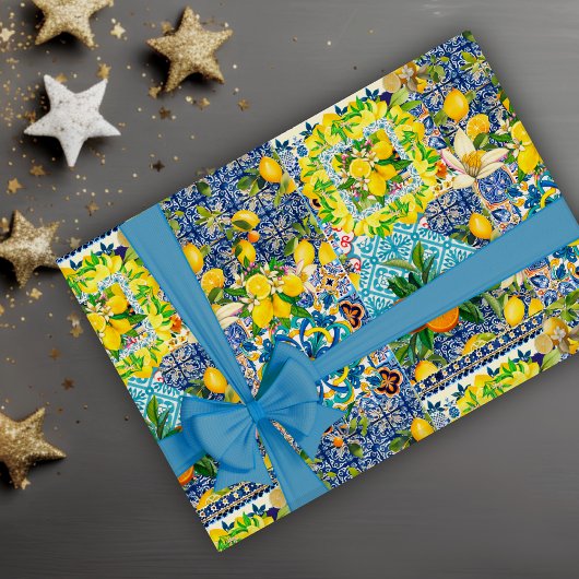 サマーシチリア地中海のの柑橘系タイル ラッピングペーパー