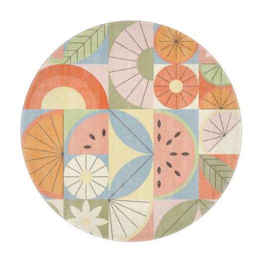 サマーシトラススイカ：抽象芸術幾何学模様 カッティングボード (正面)