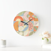 サマーシトラススイカ：抽象芸術幾何学模様 ラージ壁時計 (ホーム)