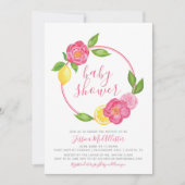 サマーシトラスフローラレモンリースガールベビーシャワー 招待状 (正面)