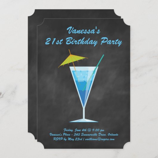 サマーシャルボード21st誕生日パーティの招待状 招待状 (正面/裏面)