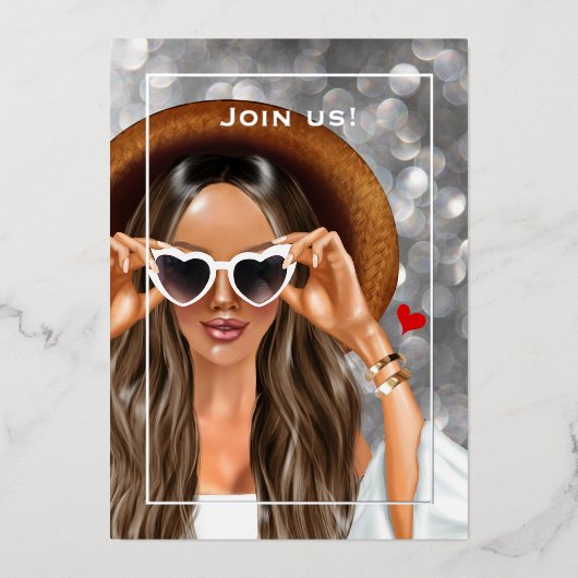 サマーシルバーフェイク《写真》ぼけ味バチェロレッテ 箔招待状 (正面)