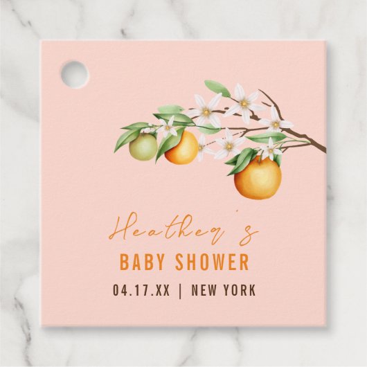 サマーシンプルオレンジ柑橘系ベビーシャワー フェイバータグ (正面)