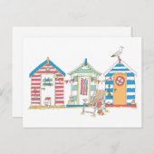 サマーシーサイドビーチハッツインザサンドイラストレーション ポストカード (正面/裏面)