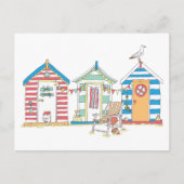 サマーシーサイドビーチハッツインザサンドイラストレーション ポストカード (正面)