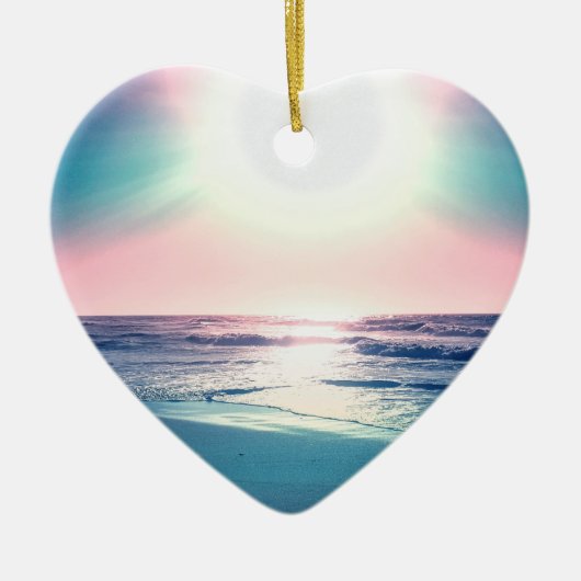 サマーシーサンセットトロピカルビーチ写真 セラミックオーナメント (正面)