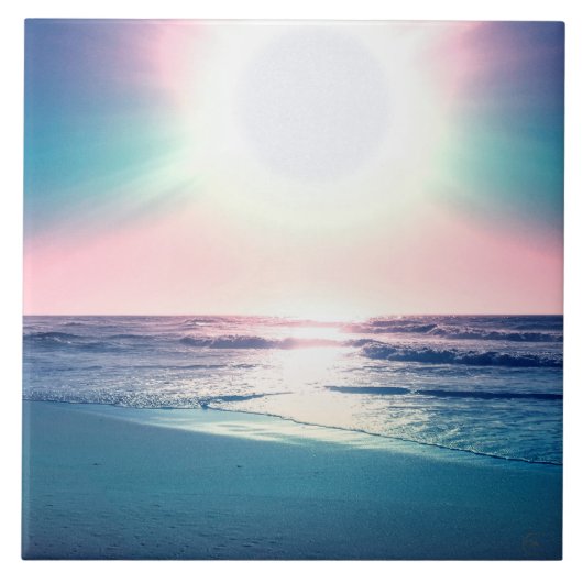 サマーシーサンセットトロピカルビーチ写真 タイル (正面)