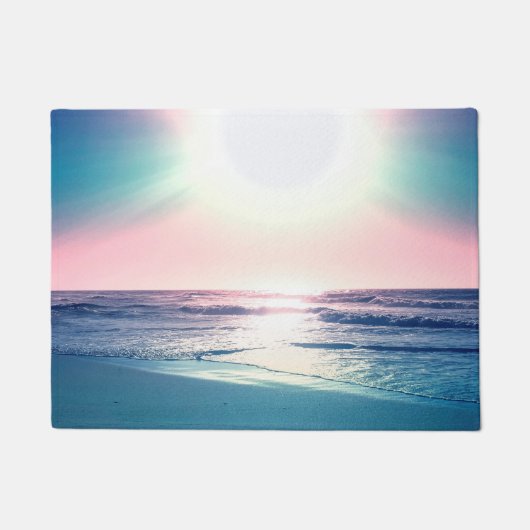 サマーシーサンセットトロピカルビーチ写真 ドアマット (正面)