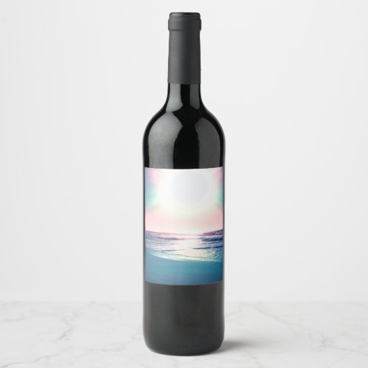 サマーシーサンセットトロピカルビーチ写真 ワインラベル (正面)