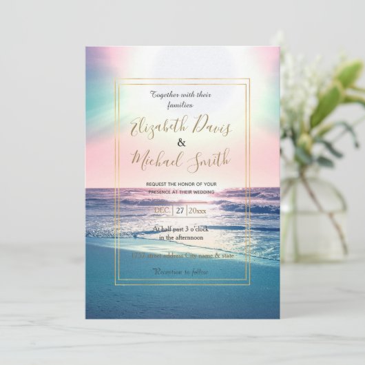 サマーシーサンセットトロピカルビーチ写真 招待状 (スタンド正面)