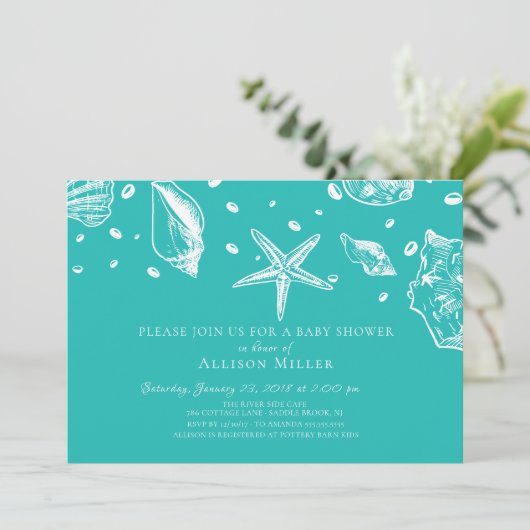 サマーシーシェルベビーシャワー招待状 招待状 (スタンド正面)