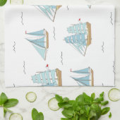 サマーシータイムセール付き可愛いヨット キッチンタオル (折り畳み)