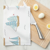 サマーシータイムセール付き可愛いヨット キッチンタオル (四つ折り)