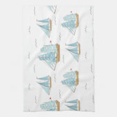 サマーシータイムセール付き可愛いヨット キッチンタオル (縦)