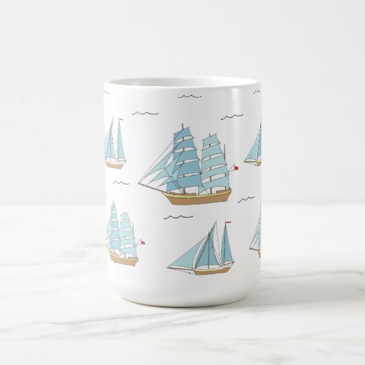 サマーシータイムセール付き可愛いヨット コーヒーマグカップ (中央)