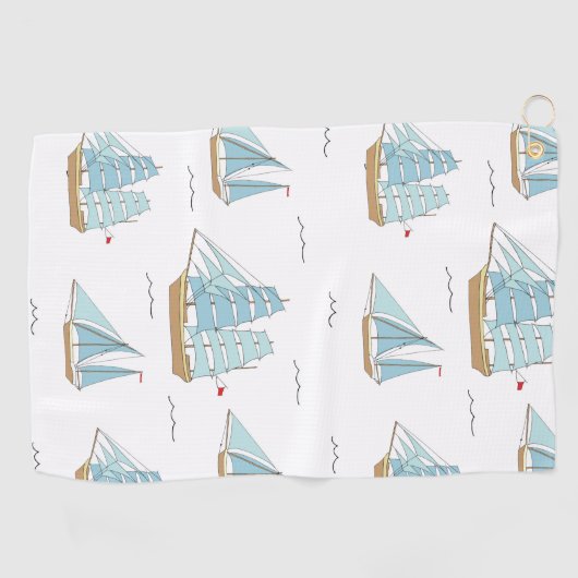 サマーシータイムセール付き可愛いヨット ゴルフタオル (横)