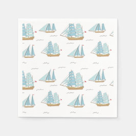 サマーシータイムセール付き可愛いヨット スタンダードカクテルナプキン