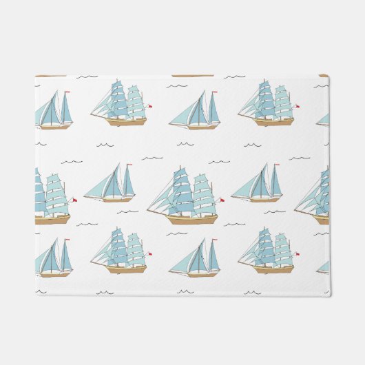 サマーシータイムセール付き可愛いヨット ドアマット (正面)