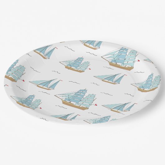 サマーシータイムセール付き可愛いヨット ペーパープレート (アングル)